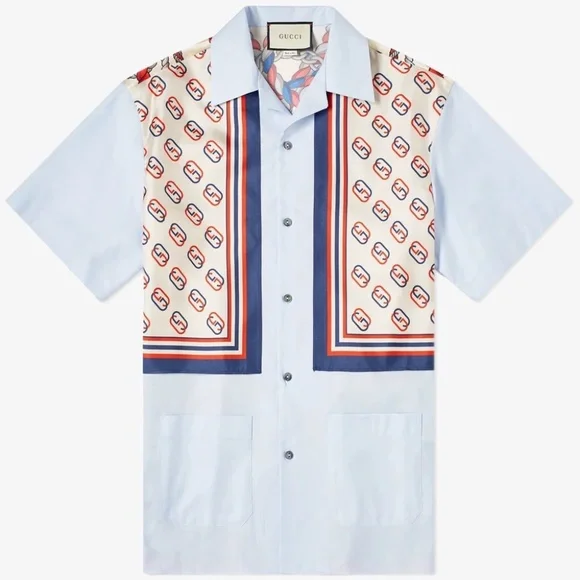 GUCCI PATCH POCKET BOWLING SHIRT LIGHT BLUE - Picture 1 of 16